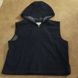 Eddie Bauer large dark denim vest with hood